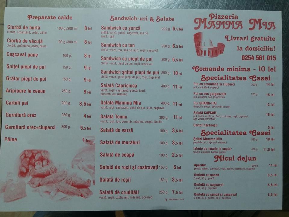 Menu at Pizzeria Mamma Mia & Restaurant, Lupeni