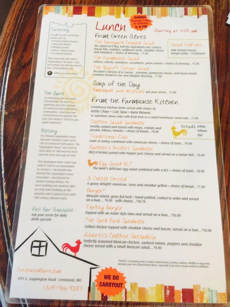 Menu at The Barn, St. Louis, Sappington Rd