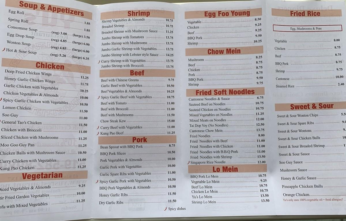 Menu at Yu's Restaurants, Delhi