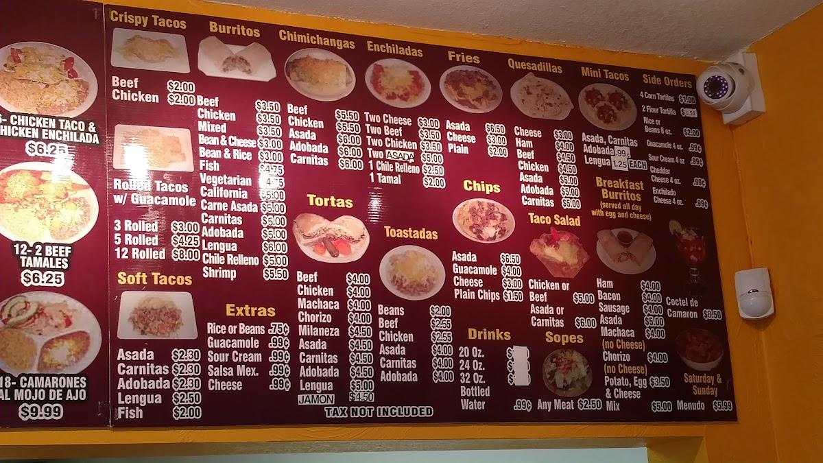Menu at Antonio's Taco Shop restaurant, Scottsbluff