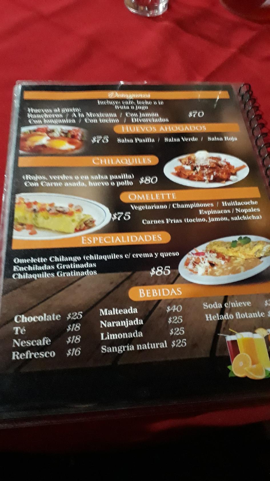 Carta de El Cid Cafetería, Ciudad de México