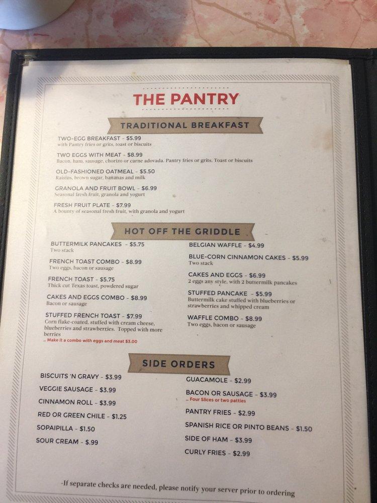 Menu at The Pantry restaurant, Santa Fe