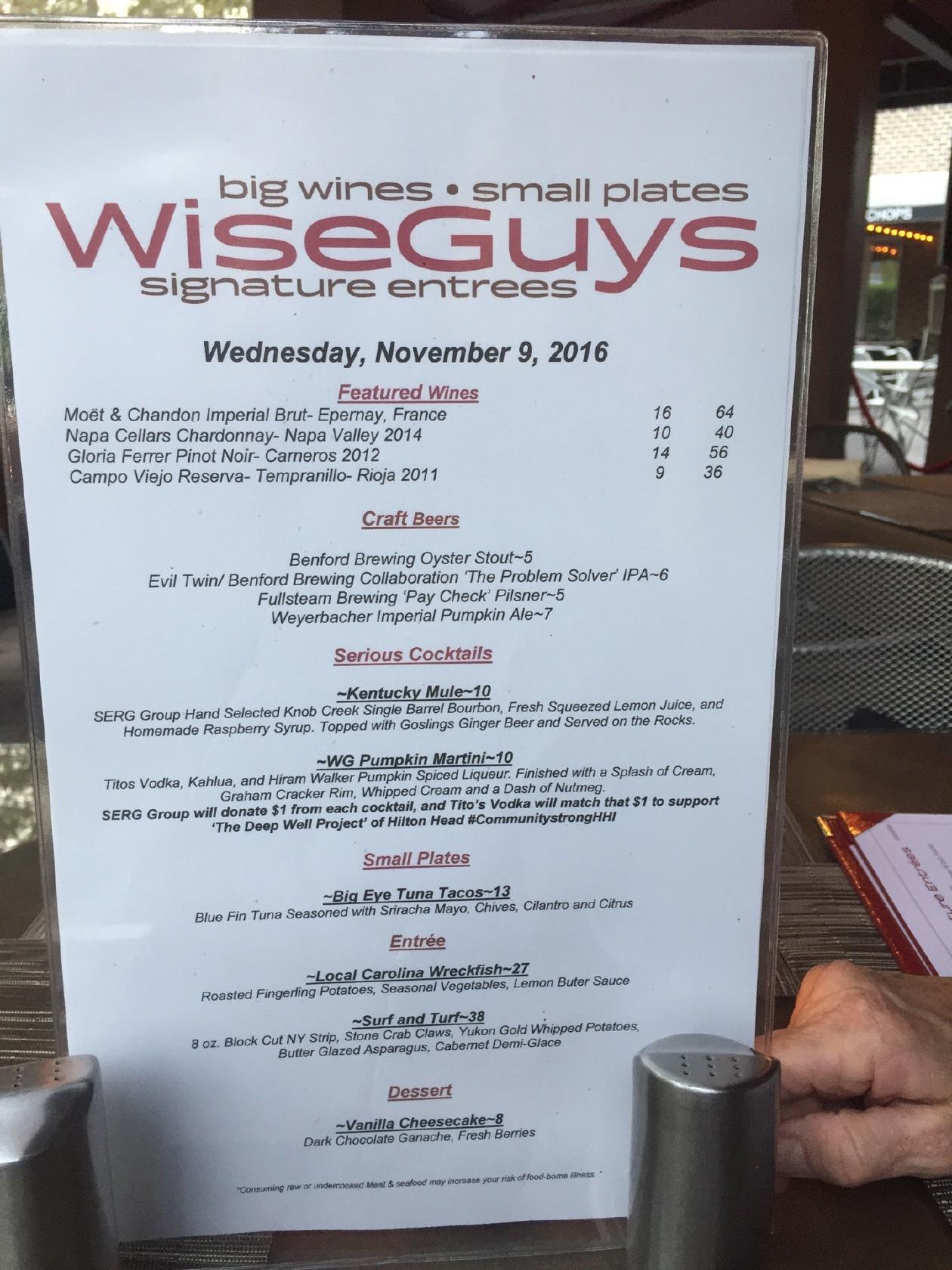 Menu At Wiseguys Steakhouse Hilton Head Island