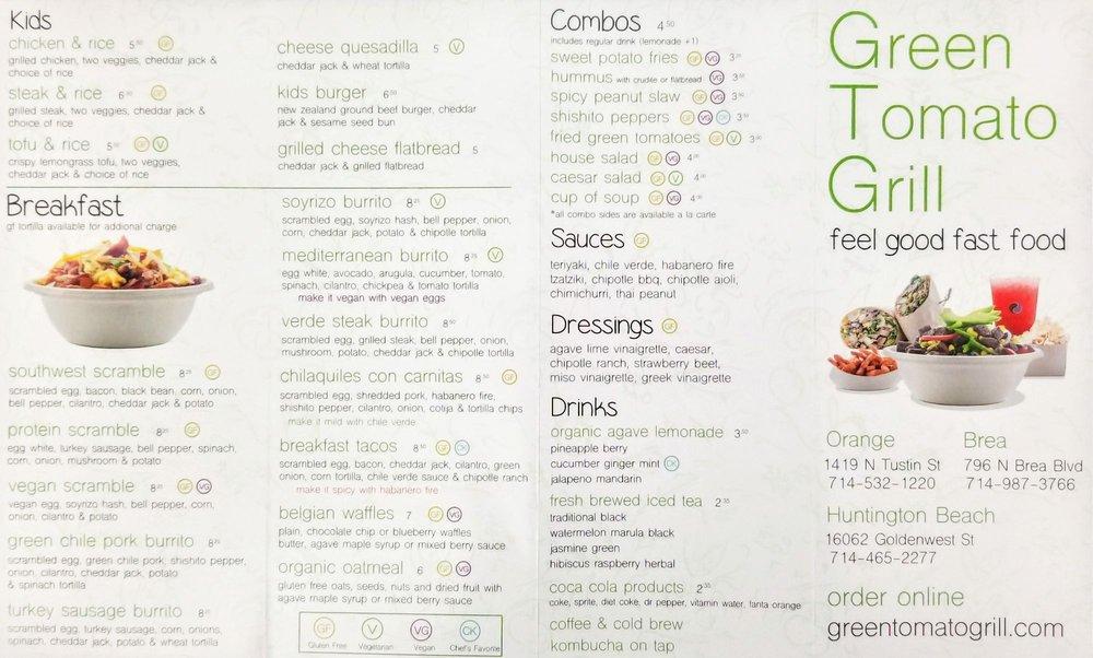 Menu at Green Tomato Grill - Huntington Beach restaurant, Huntington Beach