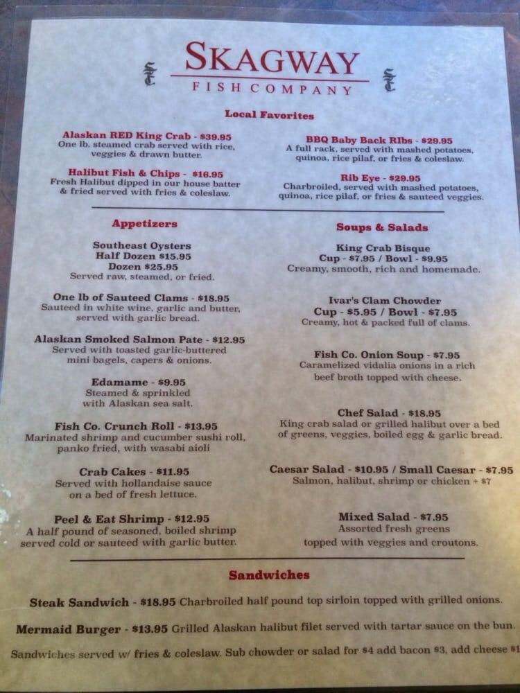 Menu at Skagway Fish Company restaurant, Skagway