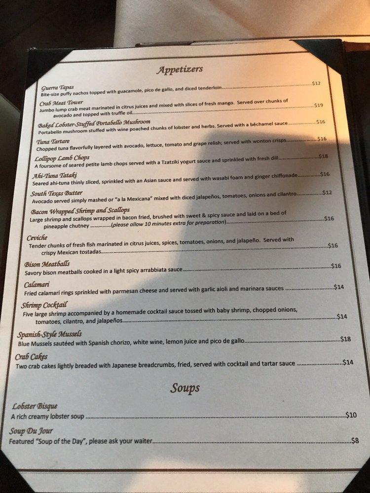 Menu at The Patio on Guerra steakhouse, McAllen