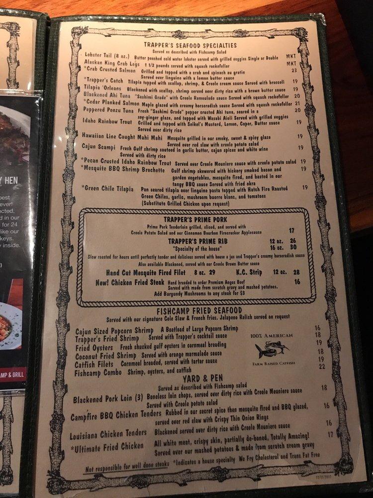 Menu at Trapper's Fishcamp & Grill restaurant, Oklahoma City