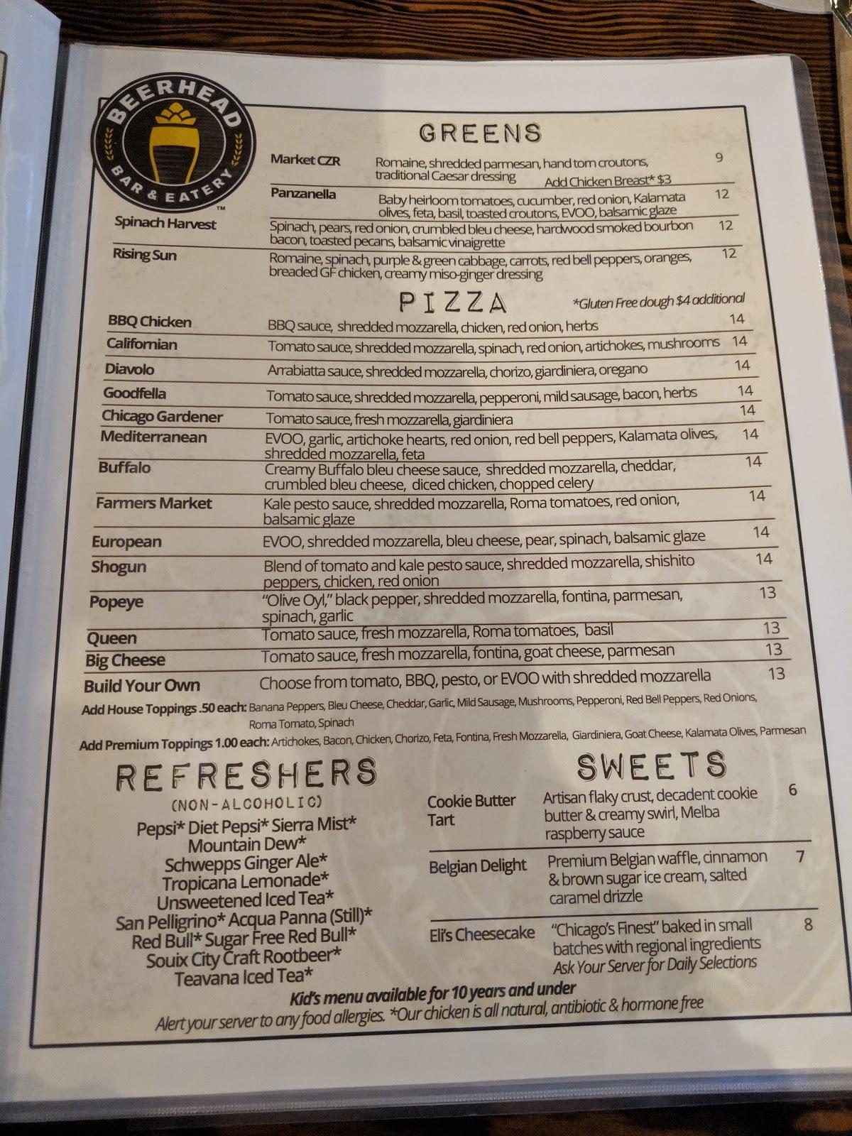 Menu at Beerhead Bar & Eatery, Avon, Nagel Rd Suite 100