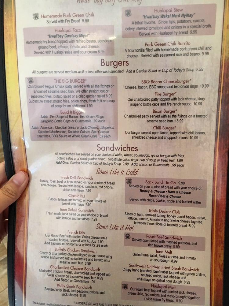 Menu at Diamond Creek Restaurant, Peach Springs