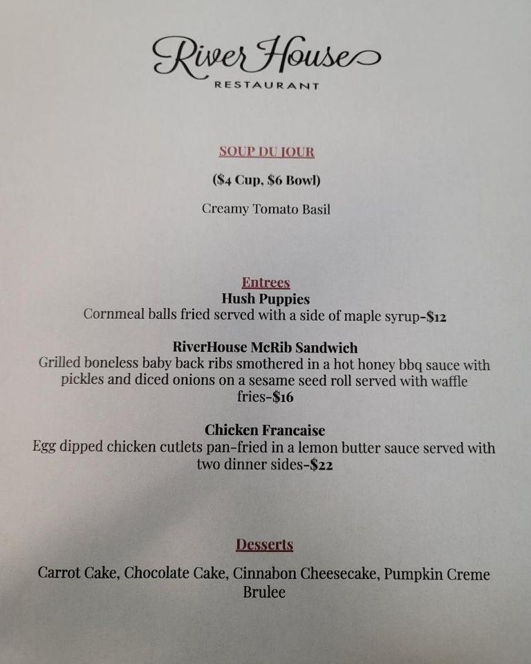 Menu at RiverHouse Restaurant, Pulaski