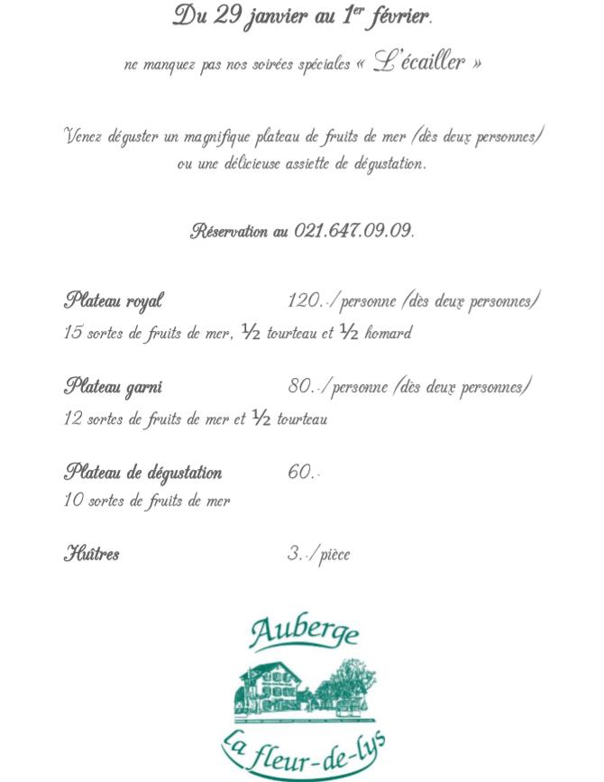 Menu da Auberge FleurdeLys SA, Prilly