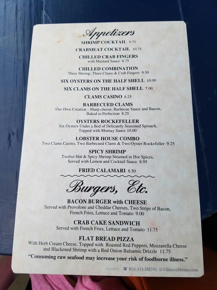 Menu at The Lobster House restaurant, Cape May, 906 Schellengers Landing Rd