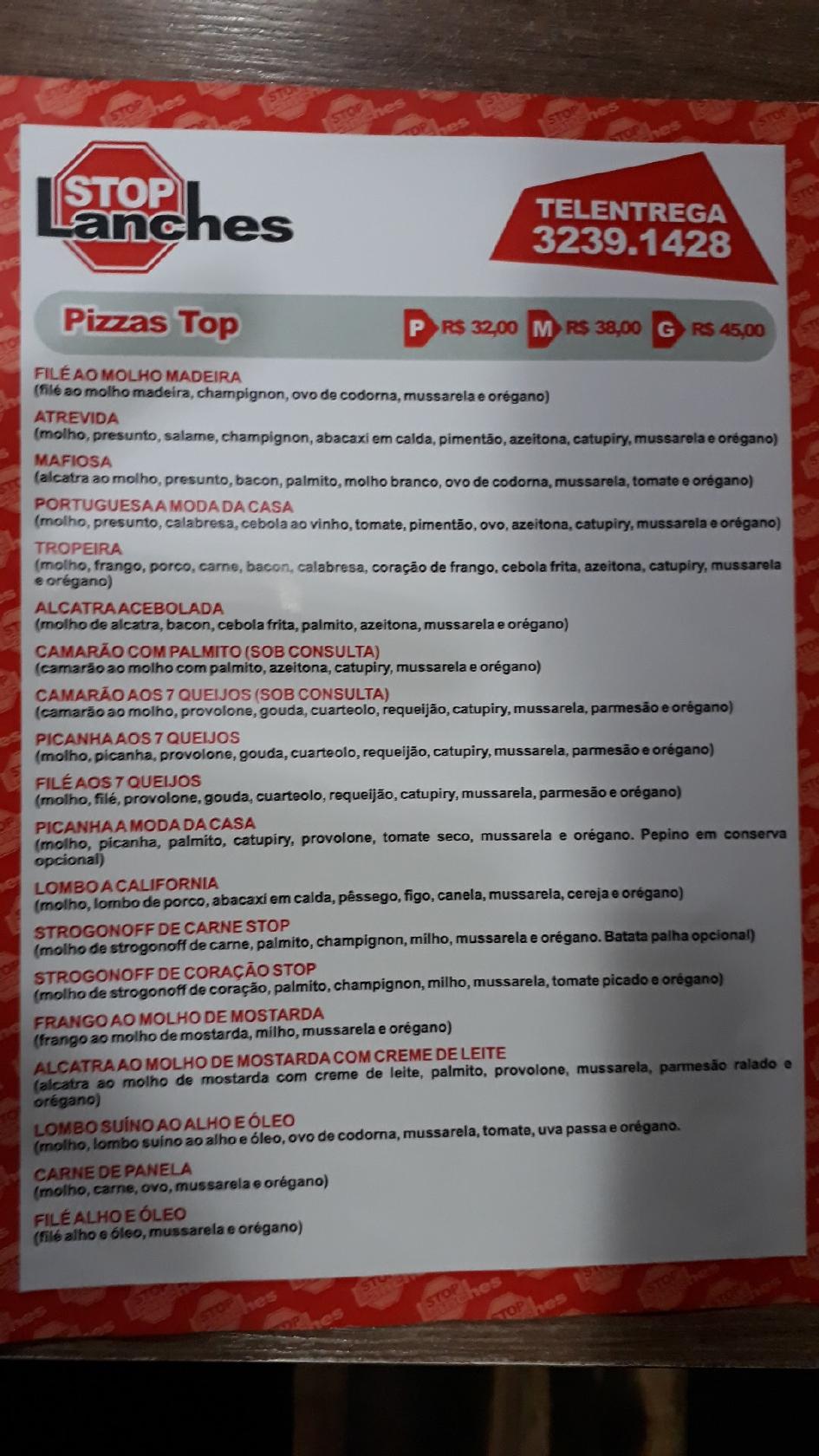 Stop Lanches (BÊ) cardápio