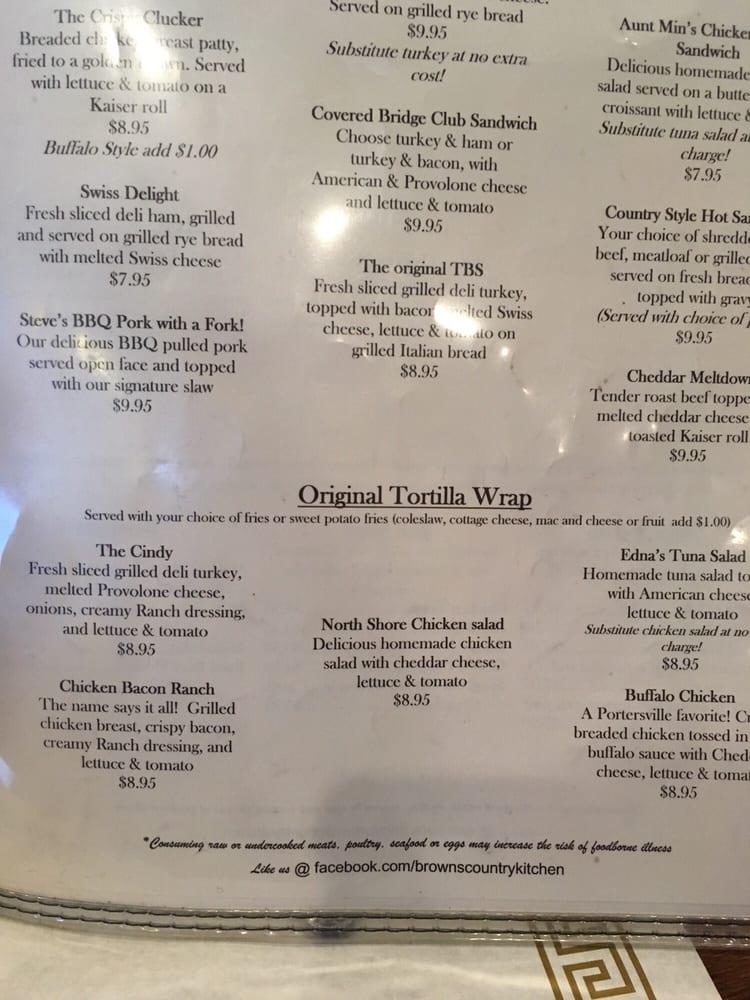 Menu at Brown's Country Kitchen restaurant, Portersville