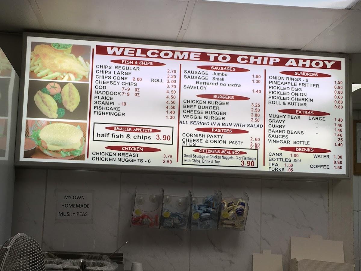 Menu at Chip Ahoy fast food, Padstow, 8 Broad St