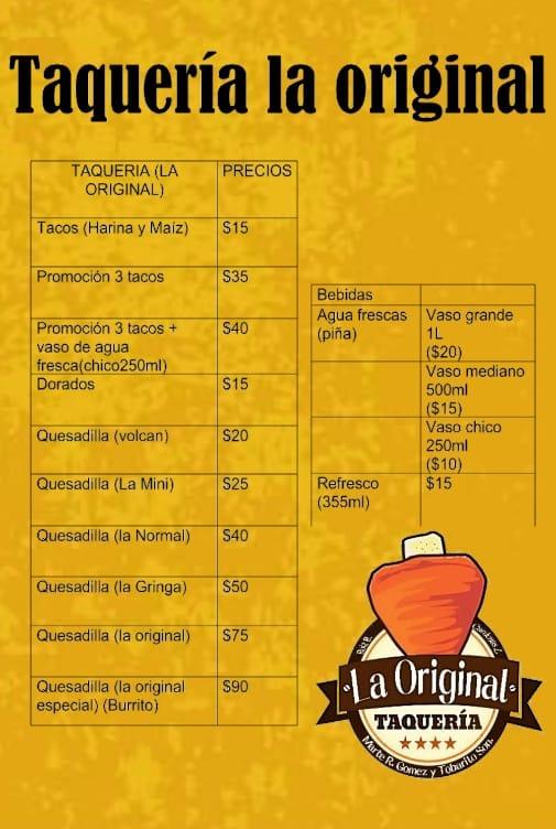 Carta Del Restaurante Taqueria La Original Marte R Gómez 4386