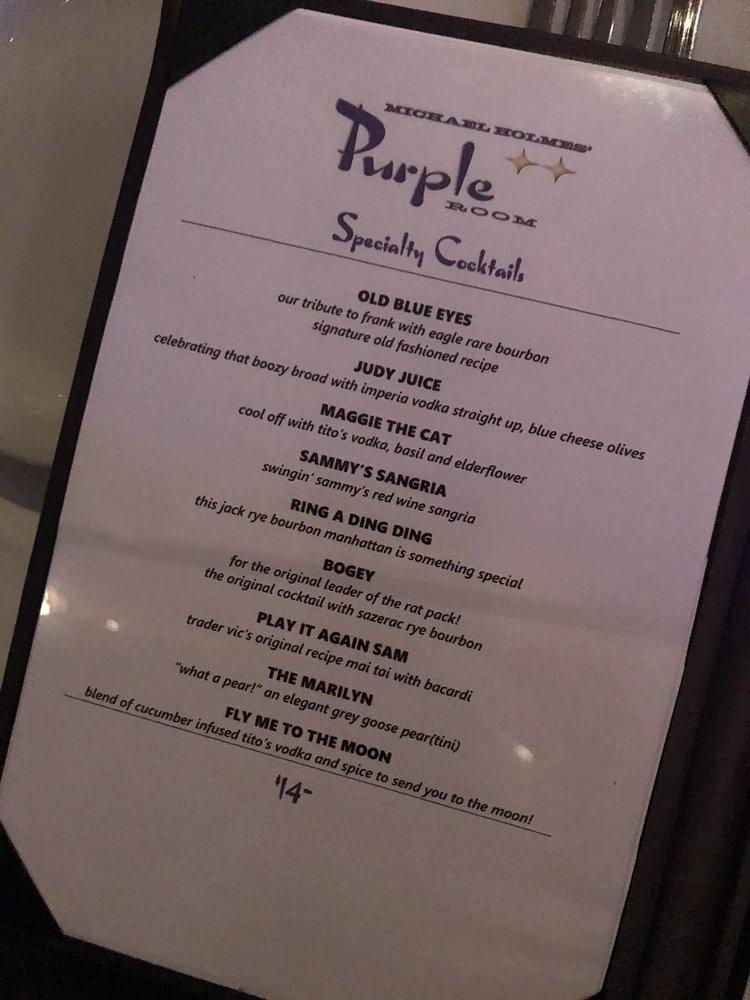 Menu at The Purple Room Supper Club, Palm Springs, E Palm Canyon Dr