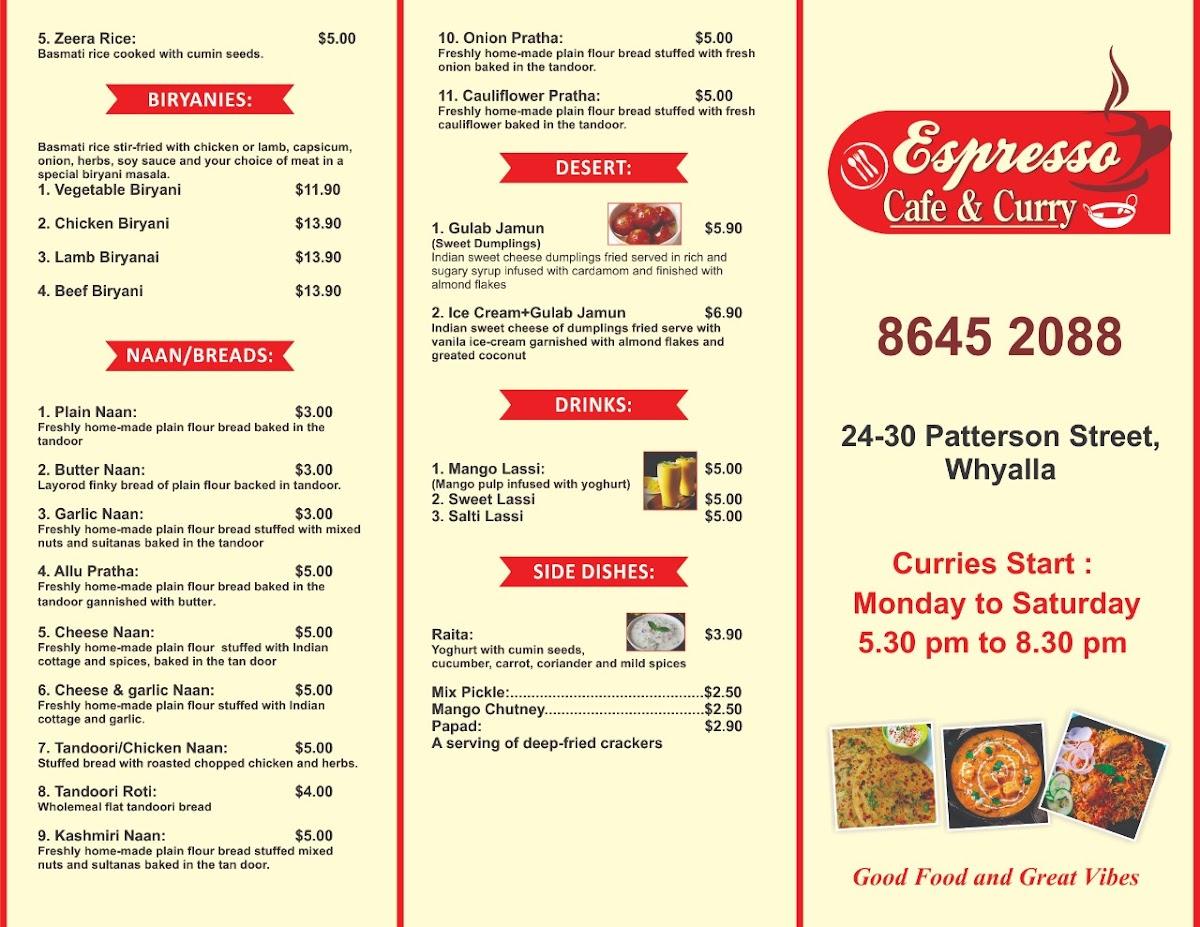 Menu At Espresso Cafe Curry Whyalla