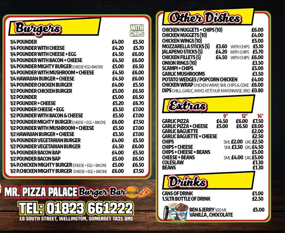 Menu at Pizza Palace pizzeria, Wellington