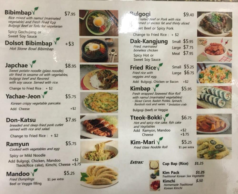Menu at Sarang restaurant, Louisville