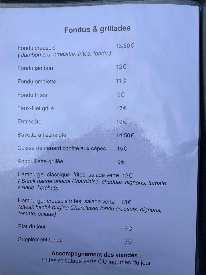 Menu at Le Chant du Monde