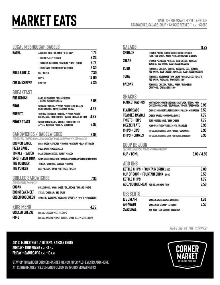 Menu at Corner Market pub & bar, Ottawa