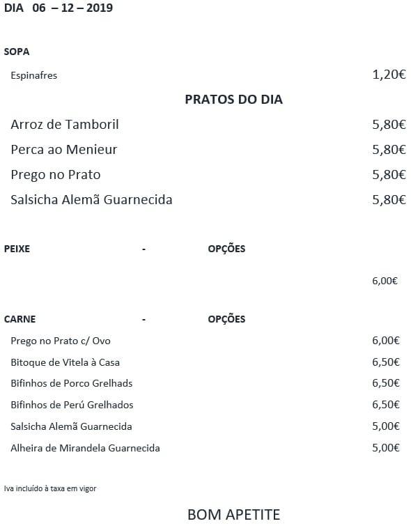 Menu at Feira dos Sabores restaurant, Lisbon