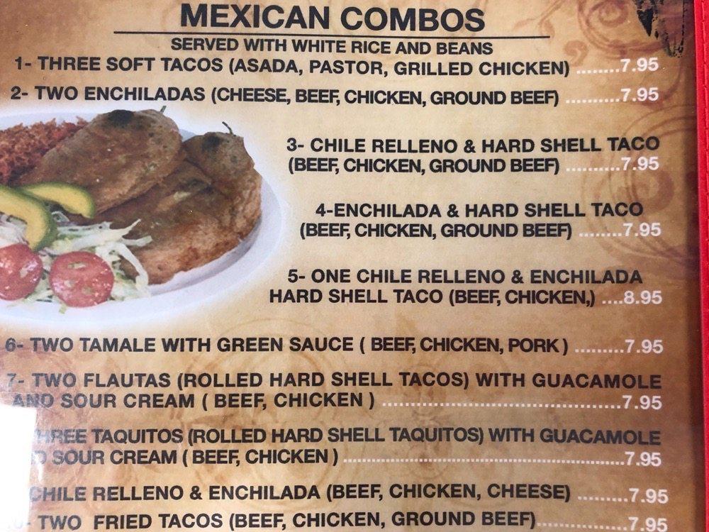 Menu at Johnny's Taco Shop restaurant, Pahrump