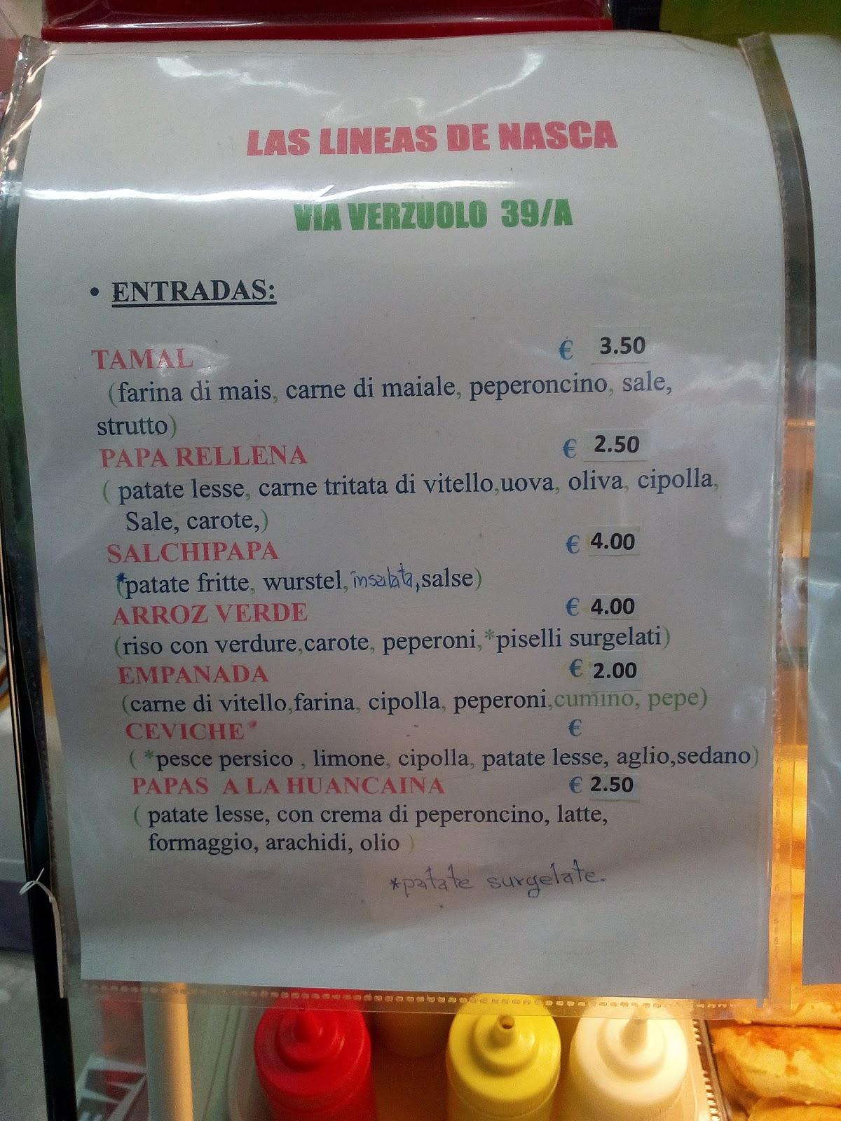 Menu di Las Lineas de Nasca 
