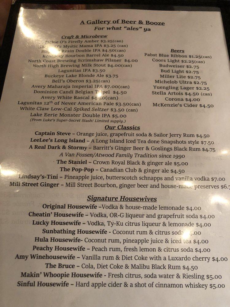 Menu at Snapshots Lounge restaurant, Granville