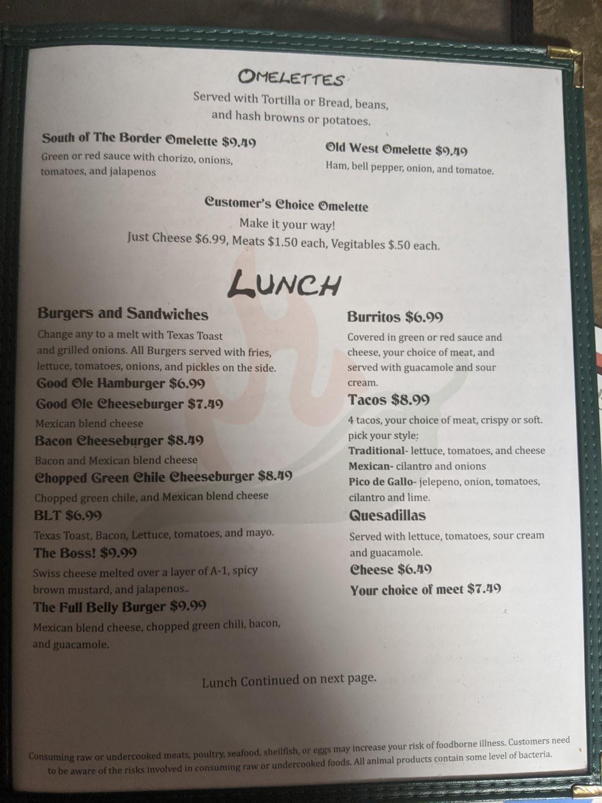 Menu at Geli's Cafe, Roswell