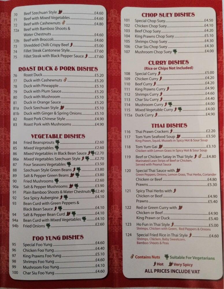 Menu at Chen's Cottage restaurant, Banbury