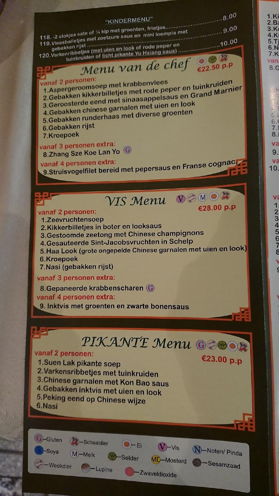 Menu at Mei Lin, Torhout