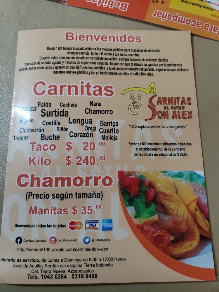 Menu At Carnitas Don Alex Restaurant Naucalpan Av Aquiles Serdan S N