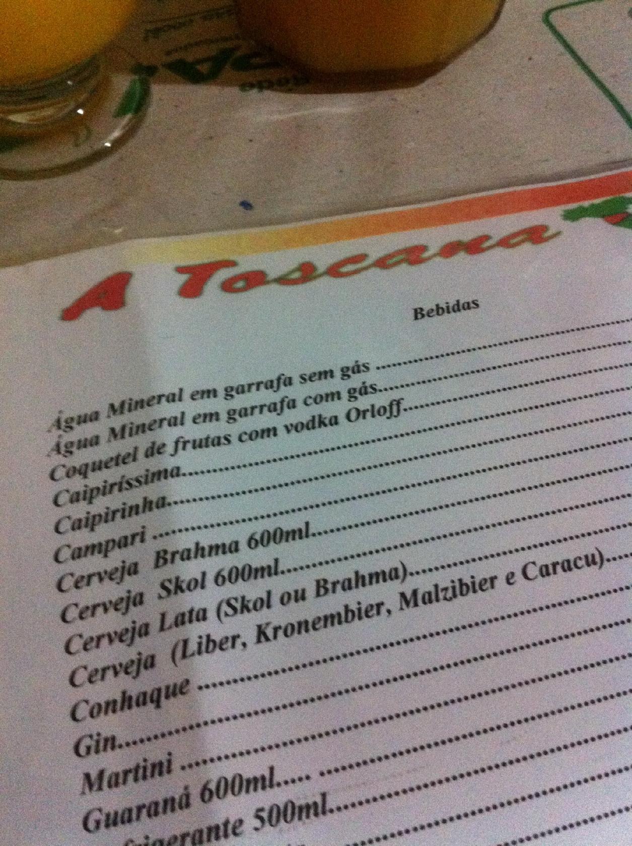 Pizzaria Toscana cardápio
