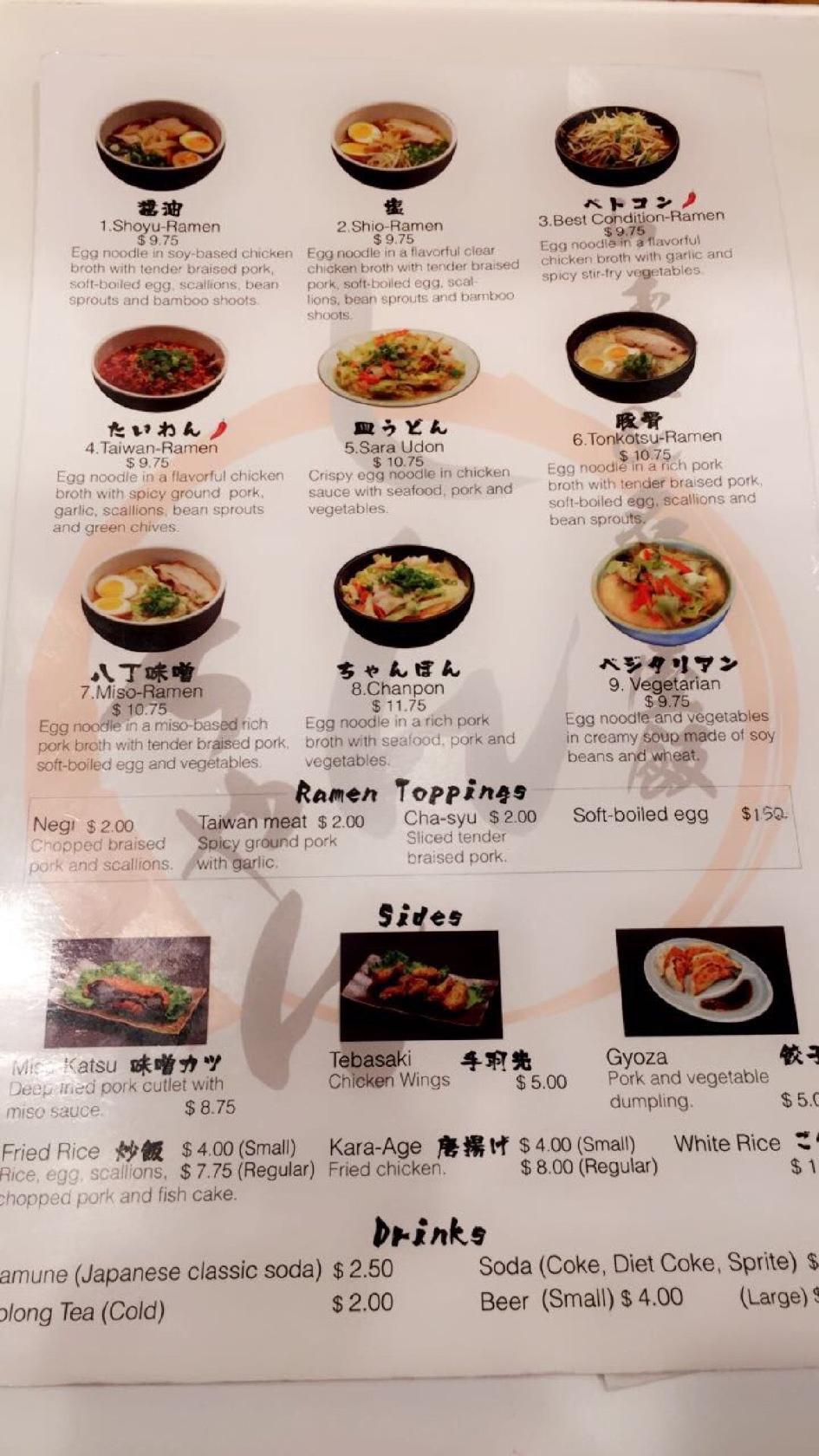 Ramen shinchan menu