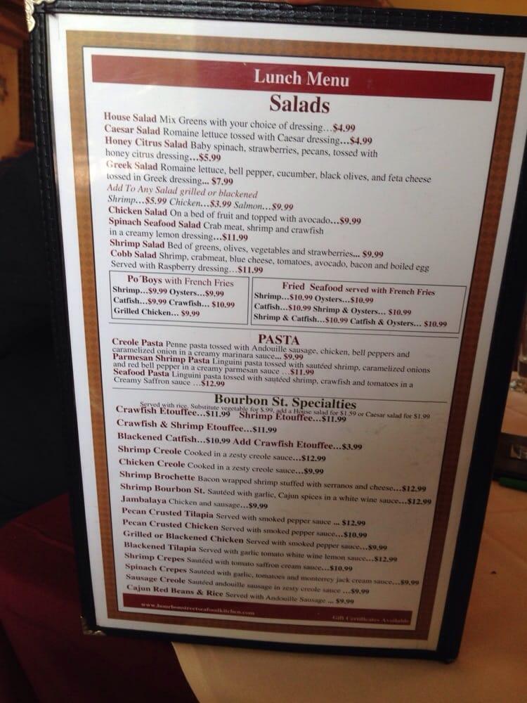 Menu at Bourbon Street Seafood Kitchen restaurant, San Antonio, 103 9th St