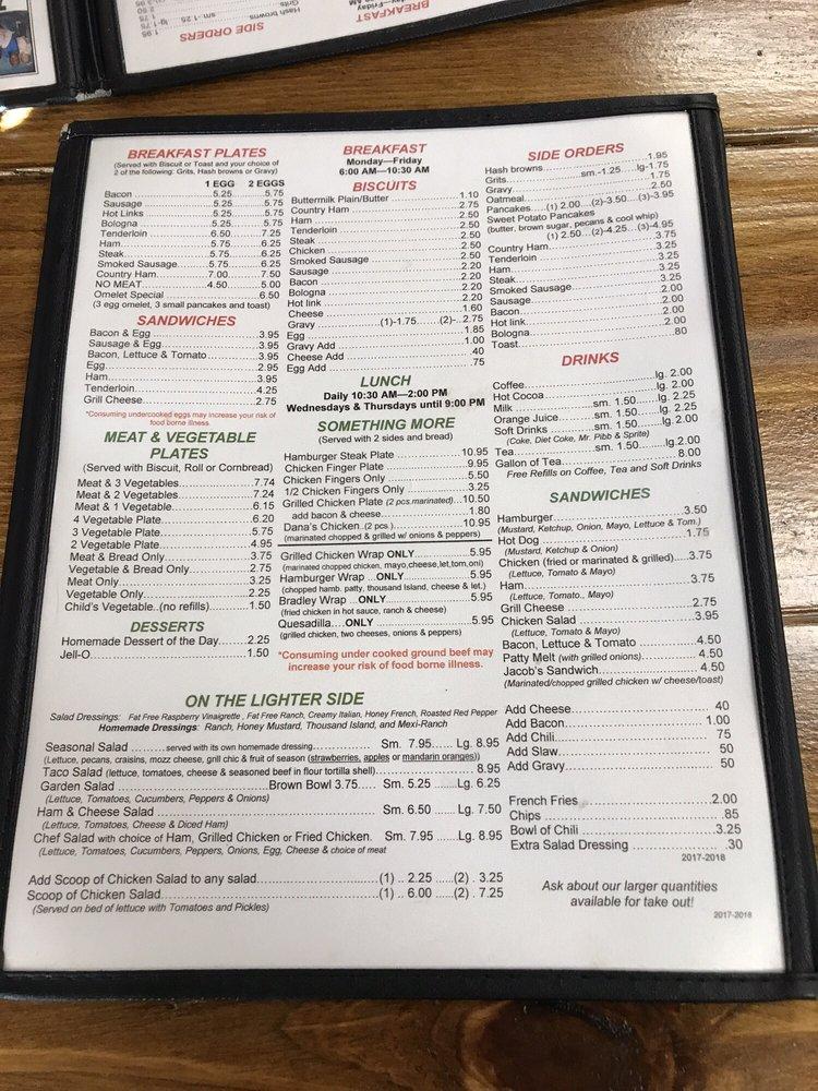Menu at Cody J's restaurant, Cartersville