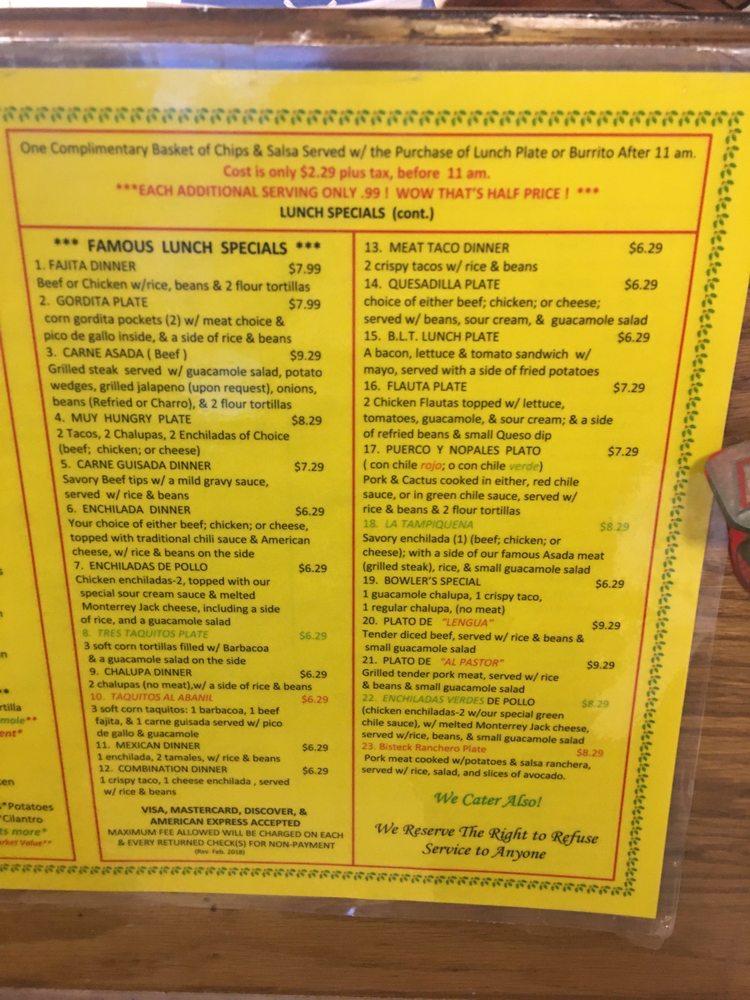 Menu at Leal's Mexican Restaurant, Woodway, Panther Dr