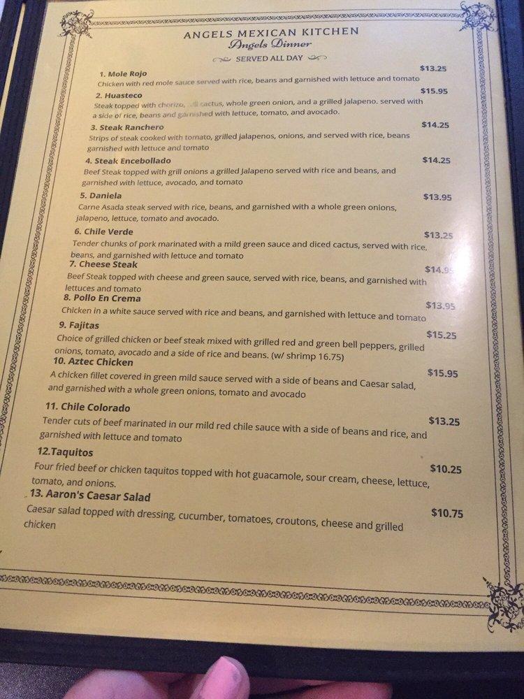 Menu at Angels Méxican Kitchen restaurant, Angels Camp