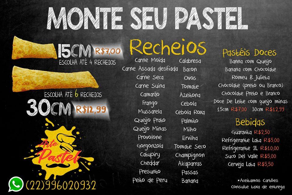 Menu at Arte Pastel restaurant, Brazil