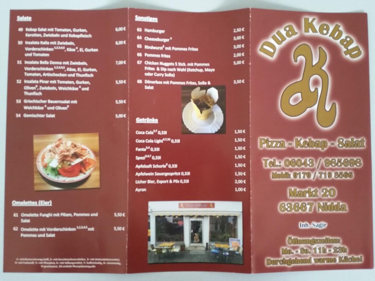 Menu at Dua Kebap pizzeria, Nidda