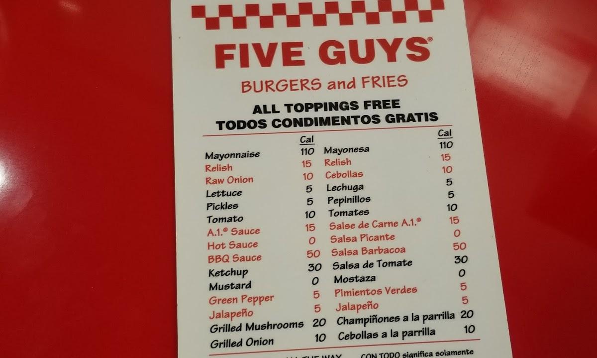 Menu at Five Guys fast food, Gaithersburg, 505 Quince Orchard Rd