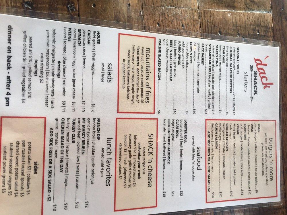 Menu at Dack Shack pub & bar, Lake Placid