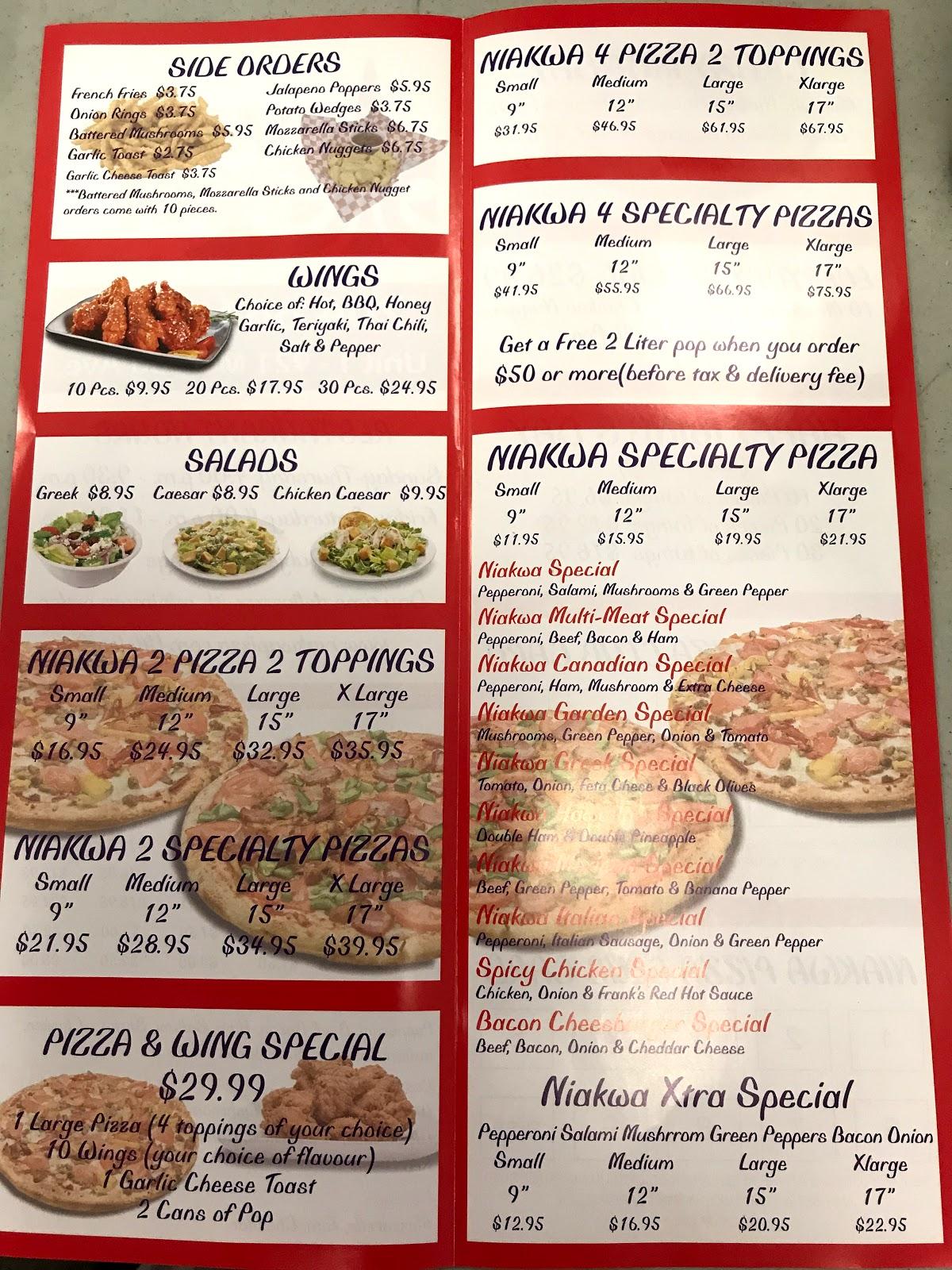 Menu at Niakwa Pizza•McLeod restaurant, Winnipeg, 921 McLeod Ave #1