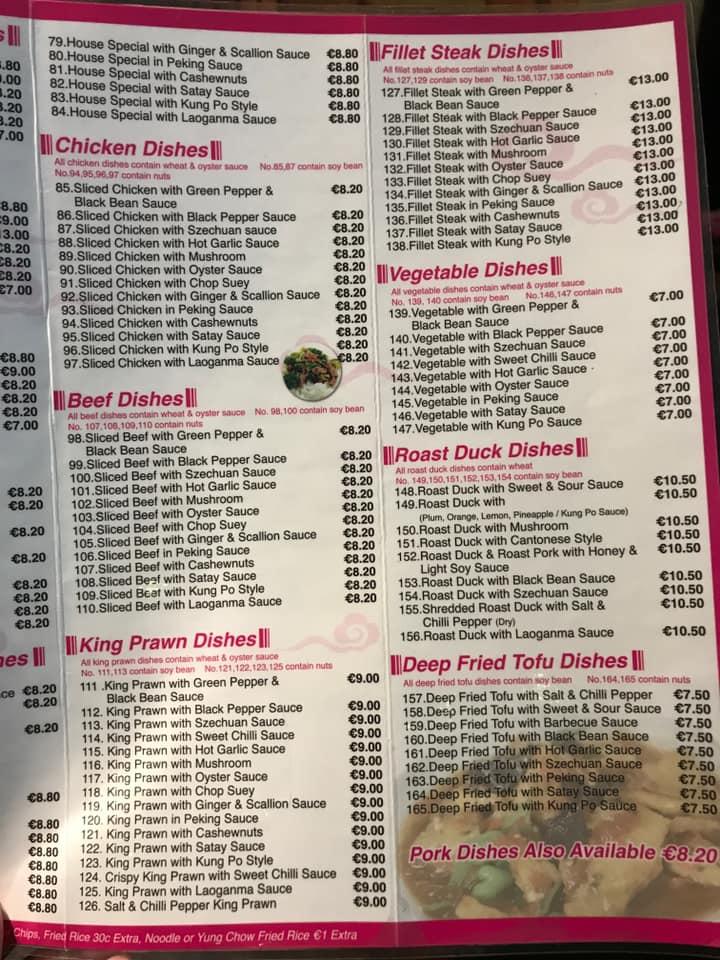 Menu at Shannon Palace restaurant, Shannon
