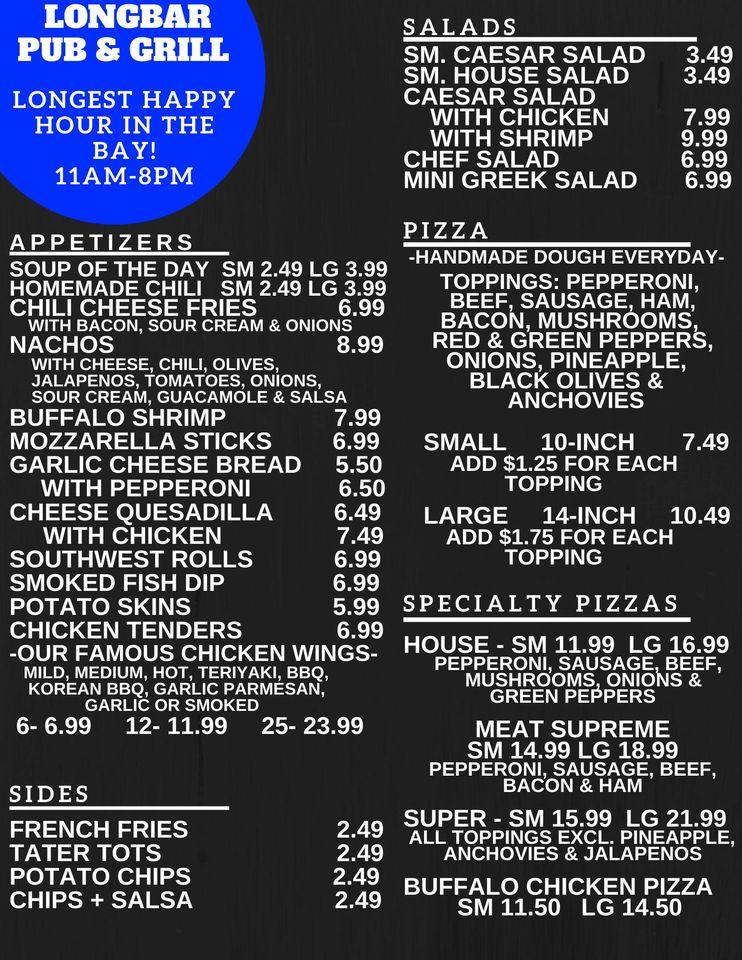 Menu at The Long Bar Pub & Grill, Tampa
