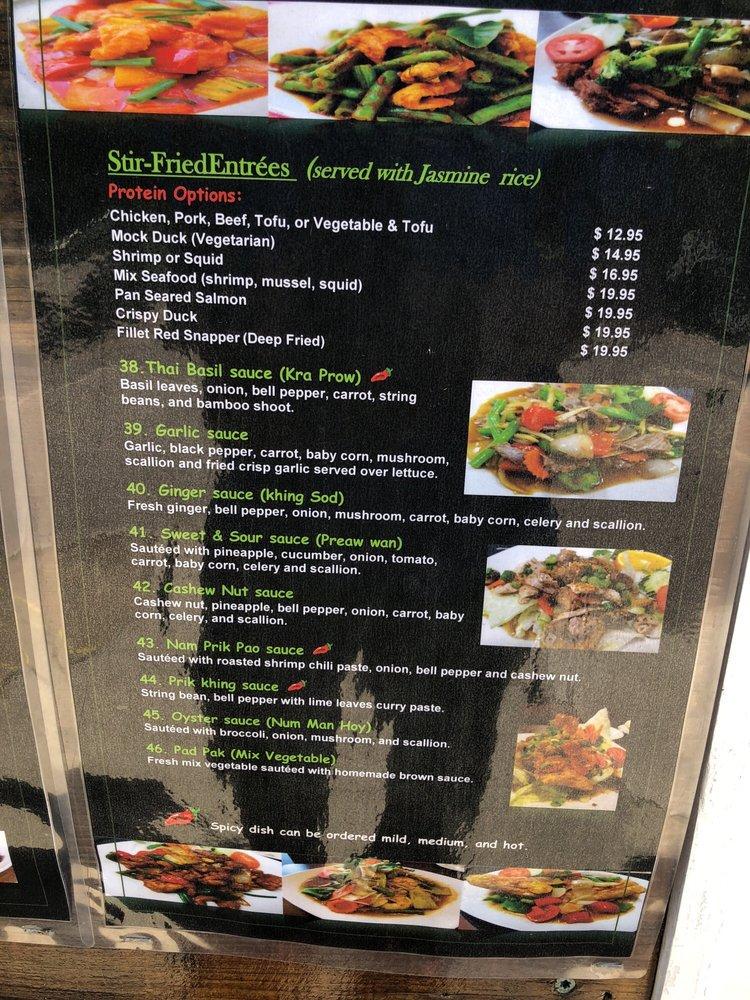 Menu at Thai Elephants restaurant, Watkins Glen