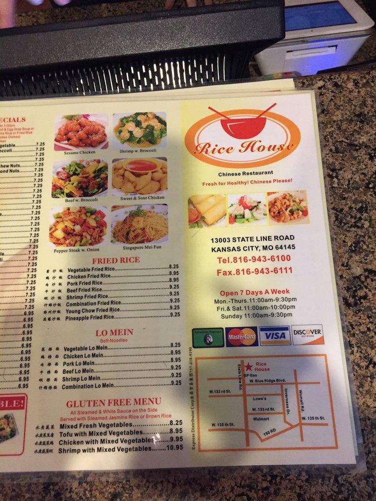 Menu at Rice House restaurant, Kansas City, State Line Rd