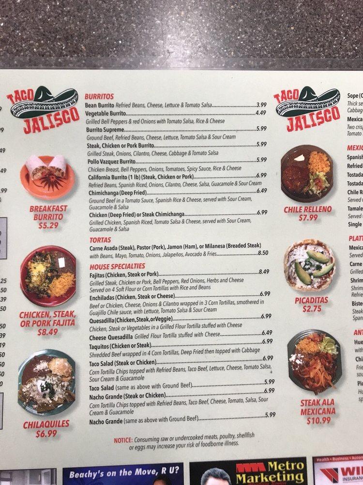 Menu at TACO JALISCO Inside NUVU GAS STATION restaurant, Sarasota, S